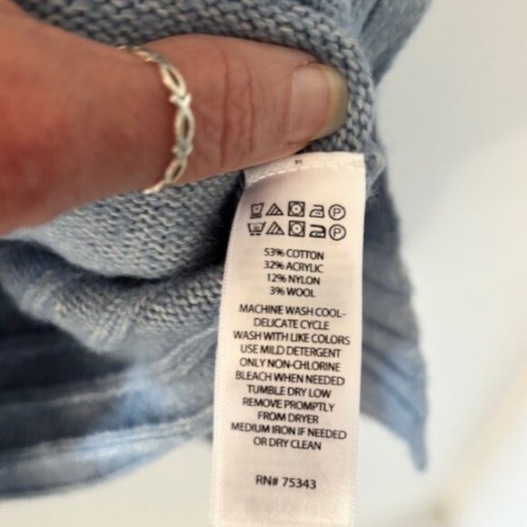 Tahari XL Blue Wash Sweater Long Sleeve Wool Tunic Casual Ribbed Stretch Cozy - Picture 7 of 8